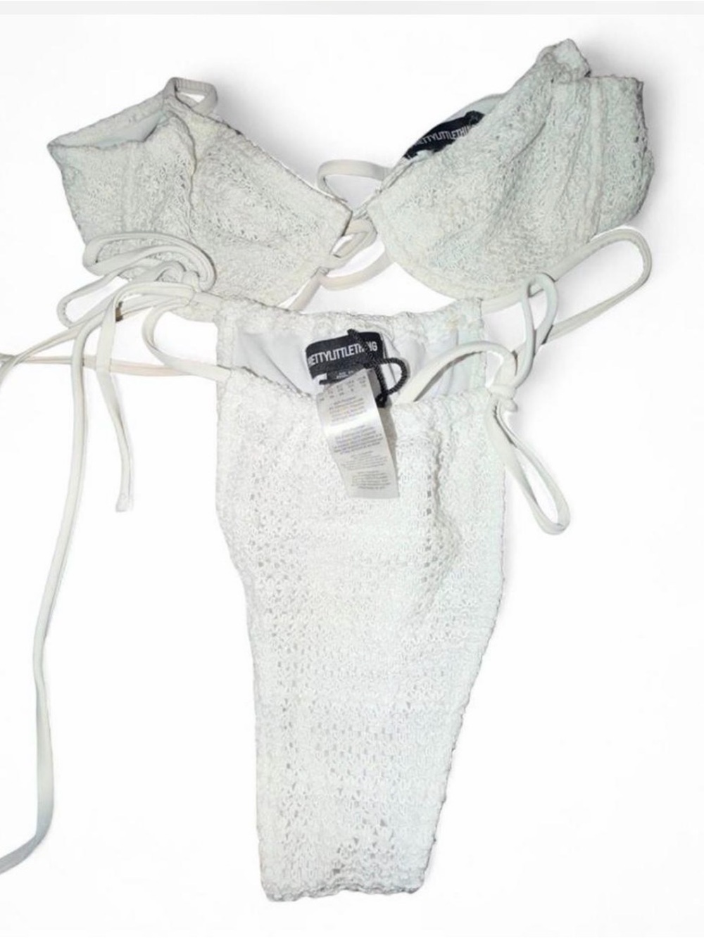 PrettyLittleThing White Crochet Bandeau Bikini Set